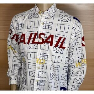 Vintage Nautica Shirt Sailing‎ Button Front Spelled Out World Sail Yacht M RARE
